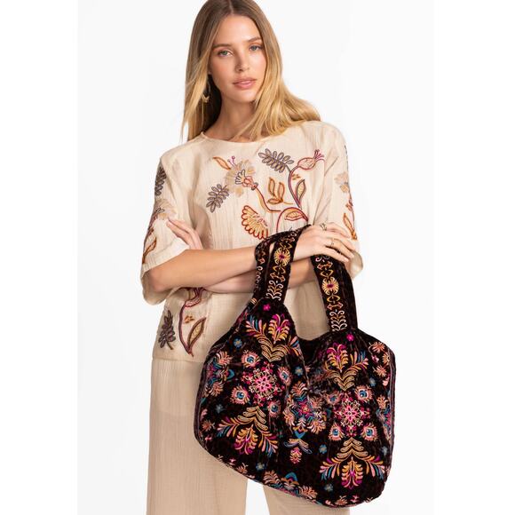 Johnny Was Velvet Tote Bag, NEW, Misty Leopard - Picture 8 of 11